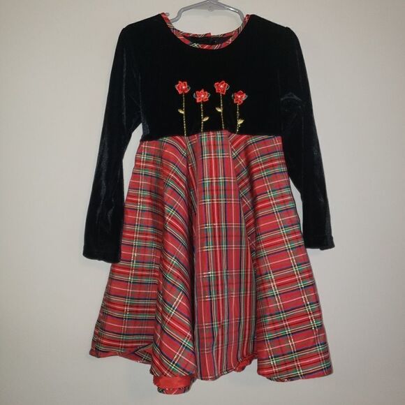 GOOD LAD VELVET AND PLAID HOLIDAY CHRISTMAS DRESS SIZE 5 VINTAGE - Picture 1 of 6